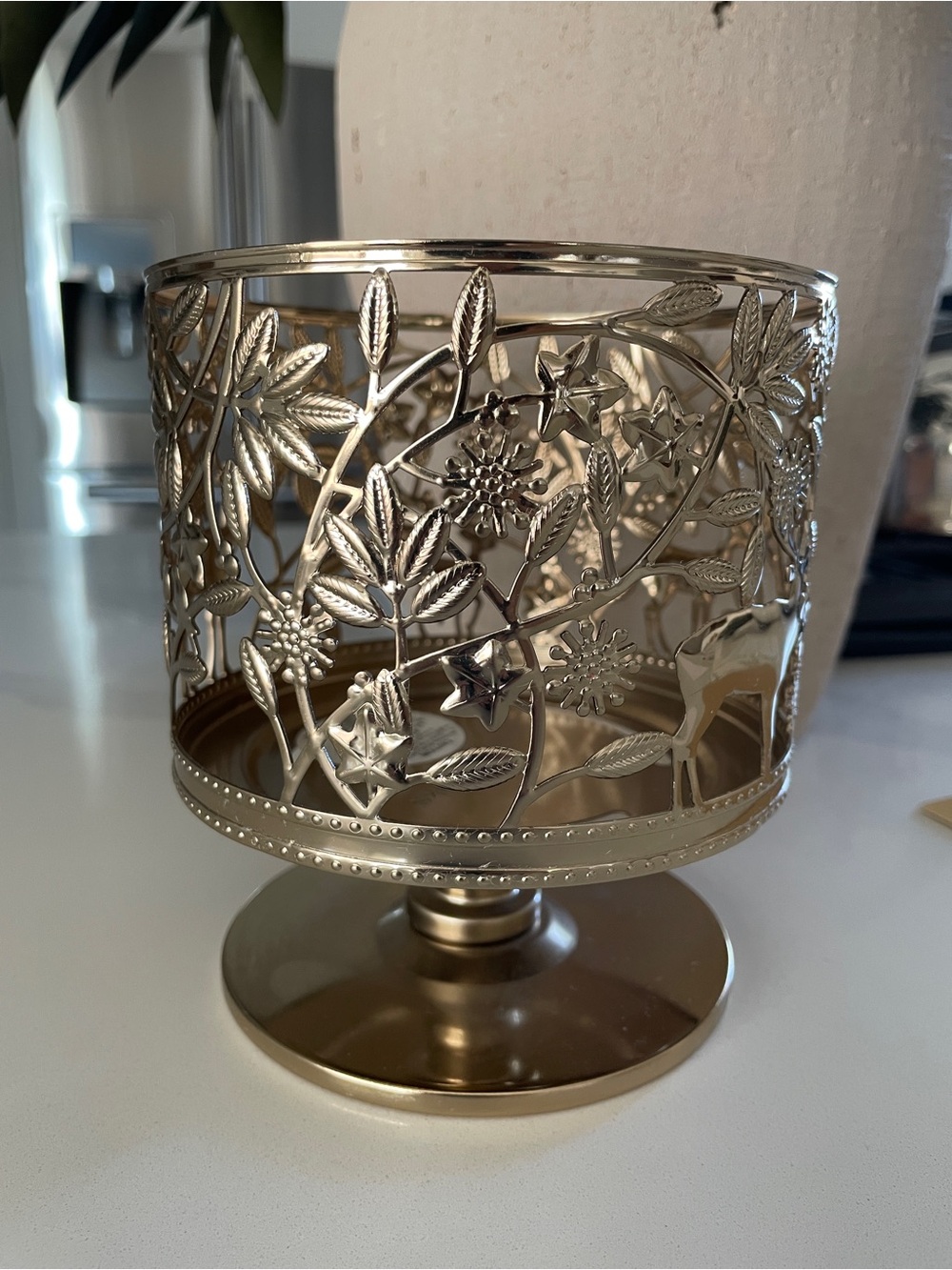 Bath & Body Works Gold Floral Metal Pedestal Candle Holder
